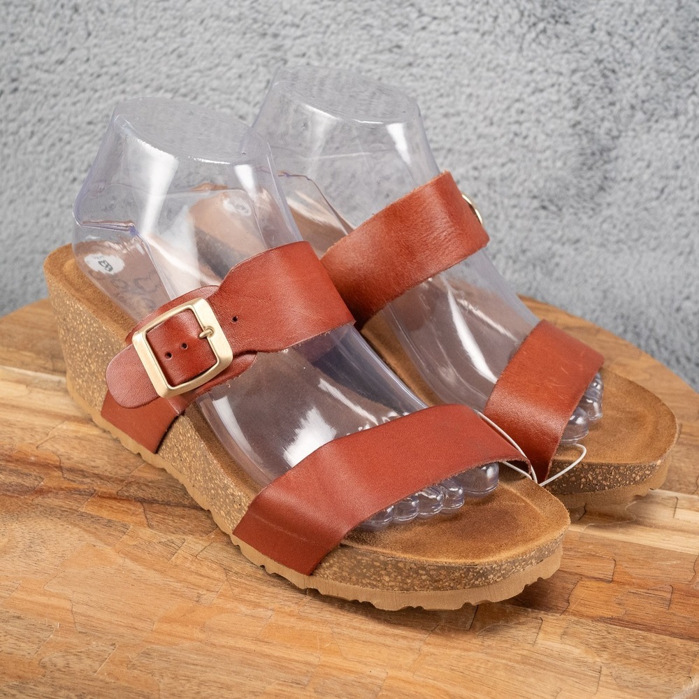 YOKONO~NEW!!~BROWN LEATHER‎ DOUBLE STRAP SLIP ON LEATHER SOCK SANDALS SPAIN SZ:9